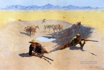 Frederic Remington Painting - Fight for the Water Hole Old American West Frederic Remington